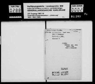 Dilsheimer, Leopold Israel, Kaufmann, Textile und Schuhe in Aachen, früher Mosbach Lagerbuch-Nr. 249 Mosbach