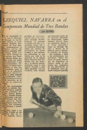 Ezequiel Navarra en el Campeonato Mundial de Tres Bandas : Billar
