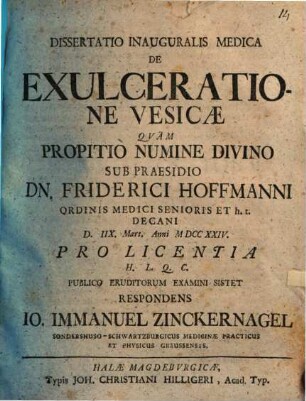 Dissertatio Inauguralis Medica De Exulceratione Vesicae