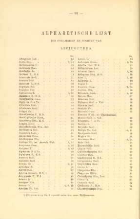 Alphabetische lijst der geslachten en soorten van Lepidoptera