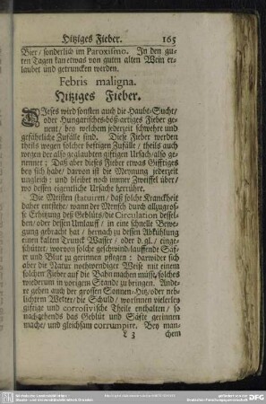 Febris maligna. Hitziges Fieber