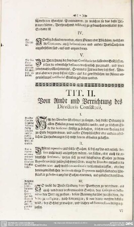 Tit. II. Vom Ambt und Verrichtung des Directoris Consistorii
