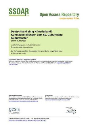 Deutschland einig Künstlerland? Kunstausstellungen zum 60. Geburtstag: Kulturfenster