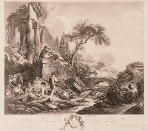 "Der gezähmte Sperling", Arkadische Landschaft mit Staffage