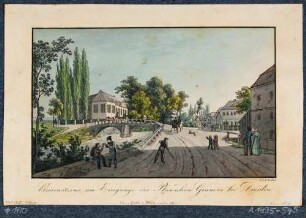 Ansicht des Reisewitzschen Gartens mit dem Wasserschlösschen (Neidschützschlösschen, Kielmannseggeschlösschen) in Plauen bei Dresden am Eingang des Plauenschen Grundes