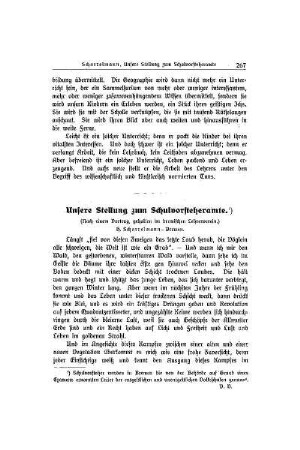 Unsere Stellung zum Schulvorsteheramte