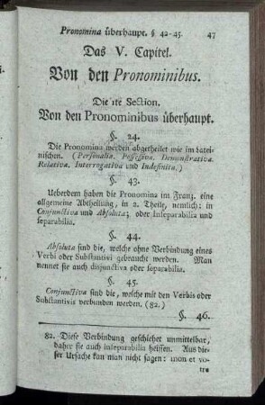 Das V. Capitel. Von den Pronominibus.