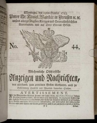No. 44. Montags, den 29ten October, 1753.