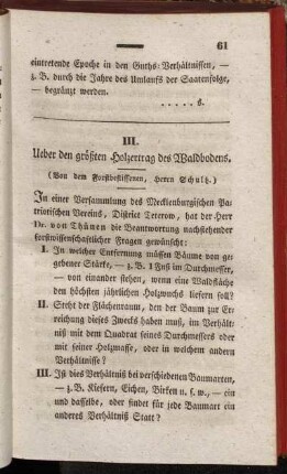 III. Ueber den größten Holzertrag des Waldbodens.