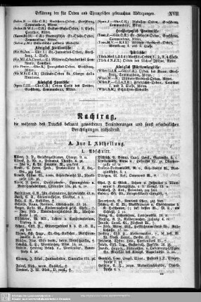Nachtrag, die während des Druckes bekannt gewordenen Veränderungen und sonst erforderlichen Berichtigungen enthaltend