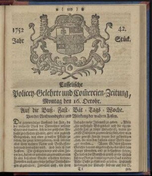 42. Stueck, Montag den 16. Octobr. 1752