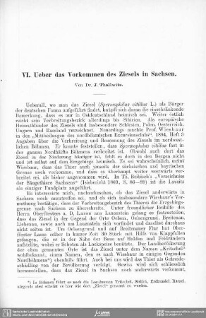 Ueber das Vorkommen des Ziesels in Sachsen