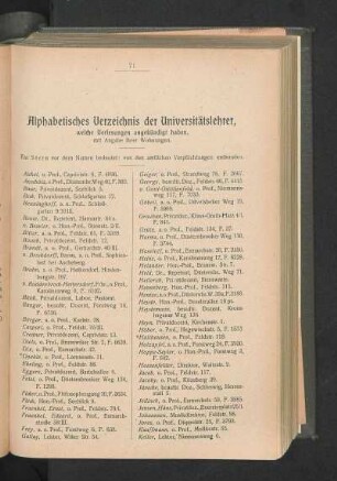 Alphabetisches Verzeichnis der Universitätslehrer, welche Vorlesungen angekündigt haben, mit Angabe ihrer Wohnungen.