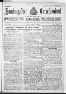 Hamburgischer Correspondent und Hamburgische Börsen-Halle : ältestes Hamburger Handels- u. Börsenbl. ; bedeutendste u. größte Schiffahrts-Zeitung Deutschlands, Morgenausgabe