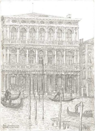 Wach, Hugo; Venedig (Italien); "Zeichnerisches Porträt der Lagunenstadt" bzw. "ein architektonisches Porträt in Lithographien" Vorzeichnungen - Palazzo Rezzonico (Ansicht)