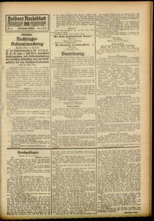 Zweite Ausgabe vom Donnerstag, den 25. April 1918.