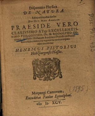 Disputatio Physica De Natura