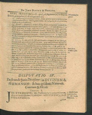 Disputatio IV. De secunda Iuris Divisione: in Divinum & Humanum & hoc quidem Naturale, gentium & Civile.
