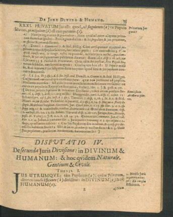 Disputatio IV. De secunda Iuris Divisione: in Divinum & Humanum & hoc quidem Naturale, gentium & Civile.