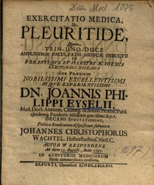 Exercitatio Medica, De Pleuritide