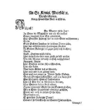 An Sr. Königl. Majestät v. Volckershoven