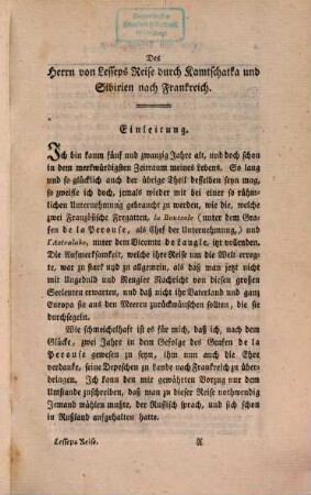 Herrn von Lesseps Gefährten des Grafen de la Perouse Reise durch Kamtschatka und Sibirien nach Frankreich
