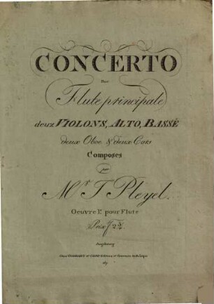 Concerto pour flûte principale, deux violons, alto, basse, deux boe & deux cors : oeuvre 1r pour flûte