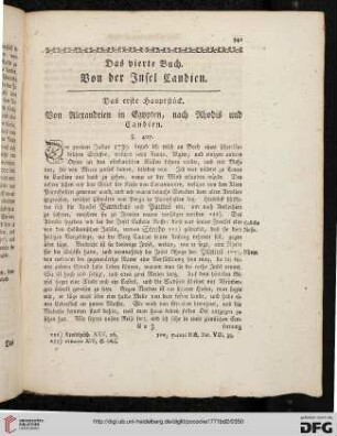 Das erste Hauptstück. Von Alexandrien in Egypten, nach Rhodis und Candien