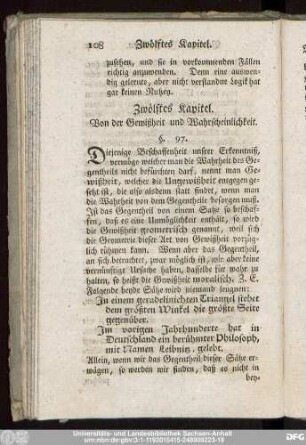Zwölftes Kapitel. Von der Gewißheit und Wahrscheinlichkeit.