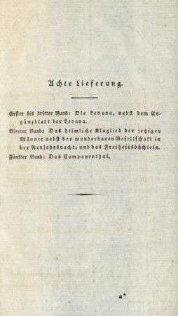 Achte Lieferung. (Inhalt)