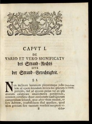 Caput I. De Vario Et Vero Significatu des Strand-Rechts Sive der Strand-Gerechtigkeit