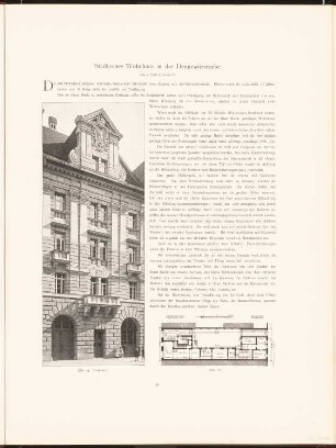 Städtisches Wohnhaus in der Dennewitzstraße, Berlin: Grundriss EG, Ansicht (aus: Neubauten der Stadt Berlin, Bd. I, 1902)