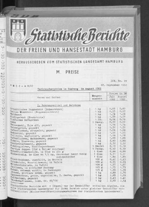 Verbraucherpreise in Hamburg im August 1962 : Lfd. Nr. 29