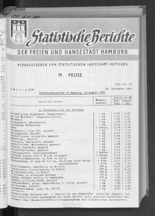 Verbraucherpreise in Hamburg im August 1962 : Lfd. Nr. 29