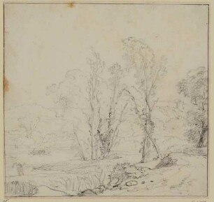 Kleine Landschaft mit Bäumen und Sträuchern