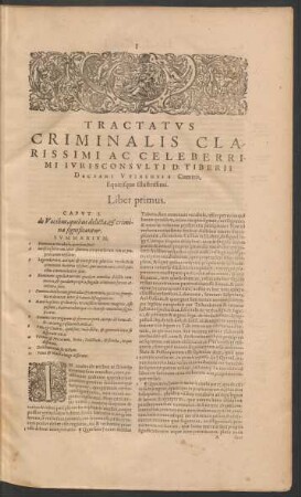 Tractatus Criminalis ... Liber primus.