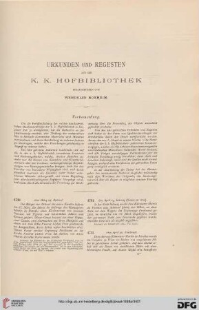 Urkunden und Regesten aus der K. K. Hofbibliothek, [1]