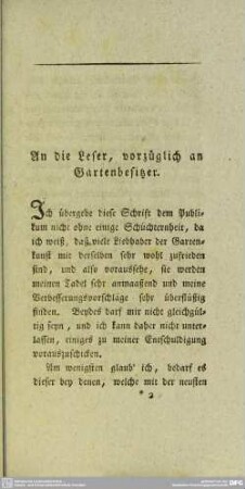 An die Leser, vorzüglich an Gartenbesitzer
