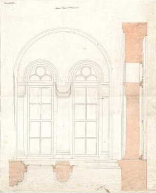 Gärtner, Friedrich von; München; Universität - Kleines Fenster 1. OG (Grundriss, Ansicht, Schnitt)