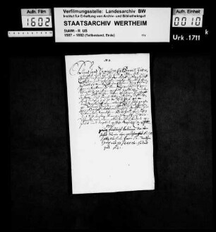Georg Fridrich zu Remlingen (Remblingen) verkauft an Graf Maximilian Karl zu Löwenstein etc. 75 Ruthen Wiesen an der Holtzmühle um 93 Gulden 45 Kreuzer.