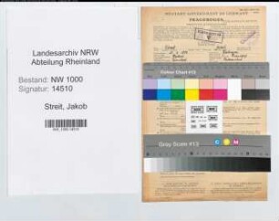 Entnazifizierung Jakob Streit, geb. 20.03.1899 (Postassistent)