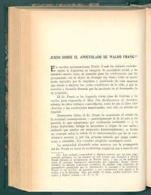 Juicio sobre el apostolado de Waldo Frank