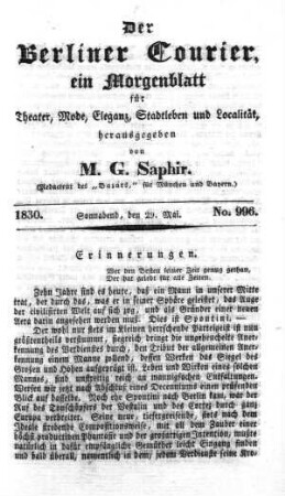 No. 996, Sonnabend, den 29. Mai 1830