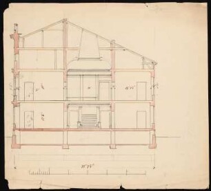 Mittelsaal eines zweigeschossigen Schlosses: Schnitt