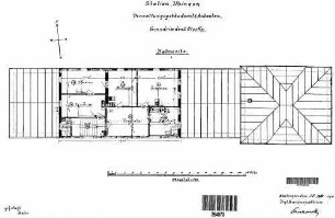 Uhingen: Empfangsgeb.Verwaltungsgeb. m.2 Anbauten Grundriß 1.OG,Draufsicht Dach