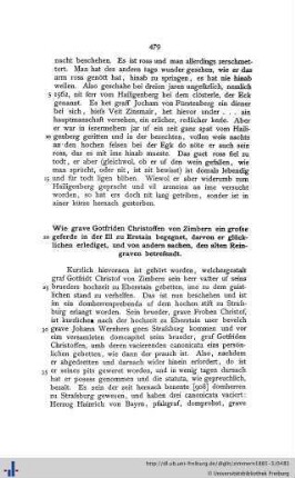 Wie grave Gotfriden Christoffen von Zimbern ein große geferde in der Ill zu Erstain begegnet...