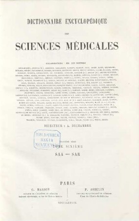 Dictionnaire encyclopédique des sciences médicales, 3,6. Saa - Sar