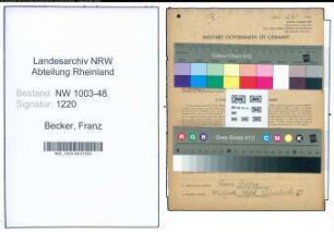 Entnazifizierung Franz Becker , geb. 20.01.1897 (Staedt.Angestellter)
