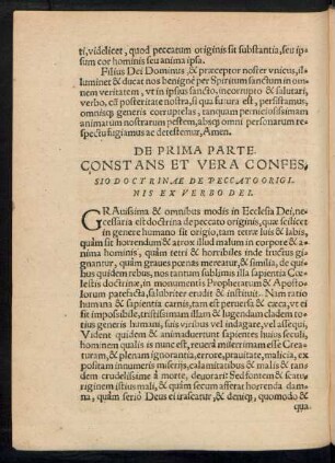Constans Et Vera Confessio Doctrinae De Peccato Originis Ex Verbo Dei.