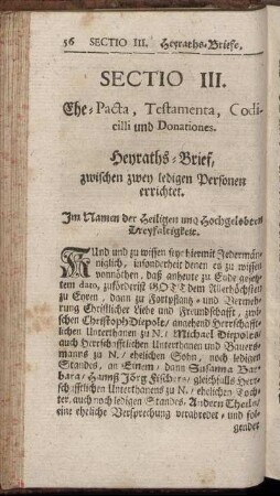 Sectio III. Ehe-Pacta, Testamenta, Codicilli und Donationes.